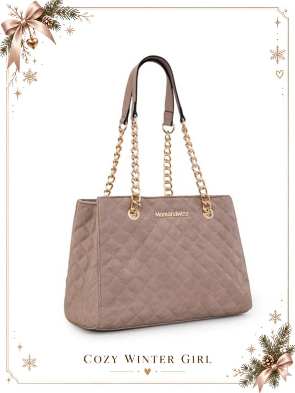 Quilted Chain Shoulder Tote Bag Fits 13" Laptop Women Purse Satchel